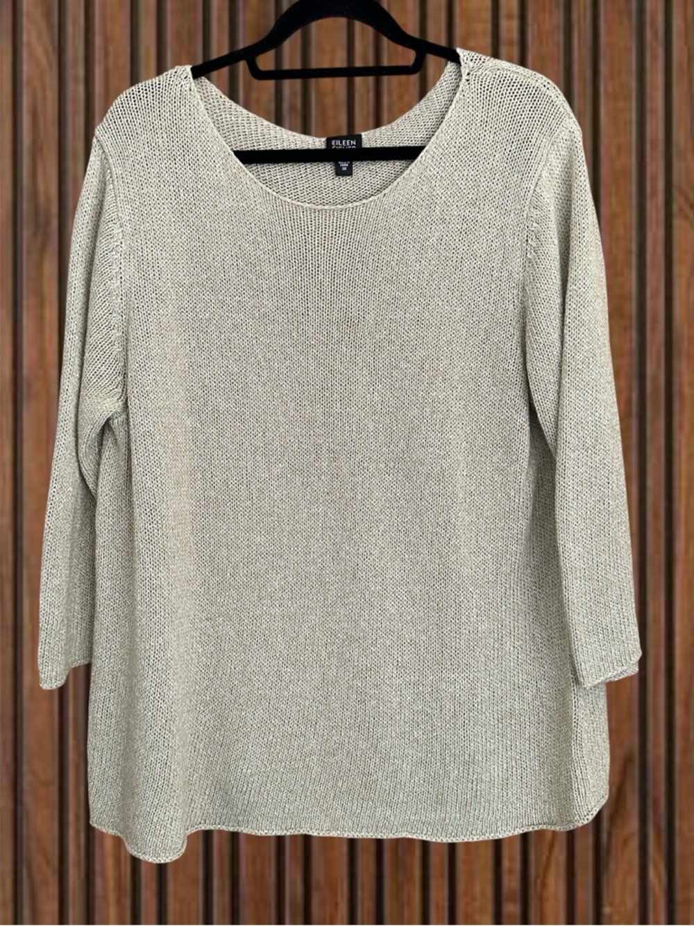 Eileen Fisher Neutral Green Lightweight Knit Scoop-Neck Top (1X)